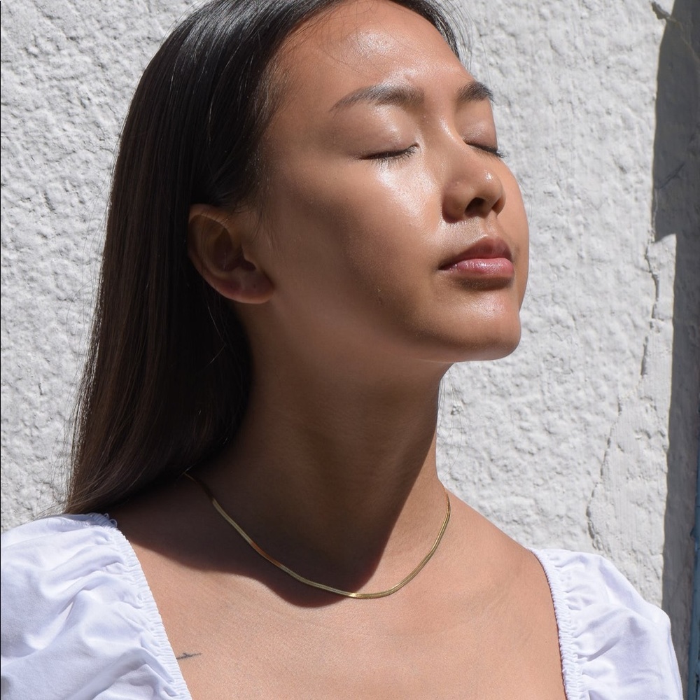 Renah Jae Herringbone Chain Necklace 16” 18K Gold Layered On Sterling Silver